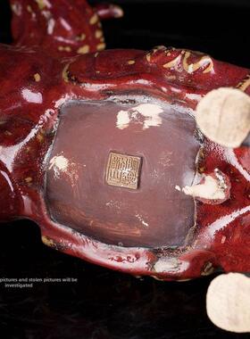 石湾窑砖红窑釉面红瓷马驿马平川生肖马摆件办公室陶瓷摆件