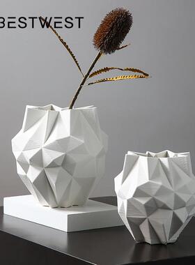 北欧白色折纸陶瓷花瓶摆件家居展会样板房软装饰品花盆
