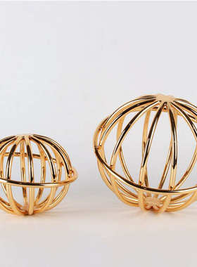 现代装饰品金属球黑色金色设计师售楼处摆件编织几何 样板房圆球