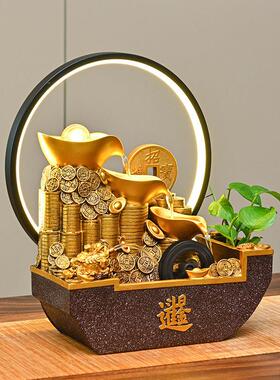 新中式招财流水摆件循环水聚宝盆客厅玄关风水轮生财开 业乔迁礼