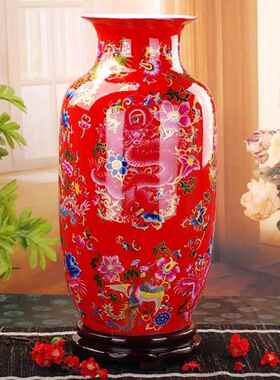 正品景德镇陶瓷 地粉彩年年有余落大花荷花鱼冬瓜瓶 瓶现器代家饰