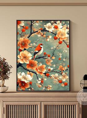 喜上枝头斗柜装饰画新中式客厅餐厅背景墙挂画红色喜庆电视柜摆画