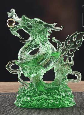 琉龙摆青四DCV神兽生肖龙龙家居客厅办件公室装璃饰品公司礼品送