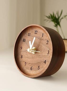 爆品厂促桌面小台钟黑胡桃实木床头台式小型钟表家用简约大方