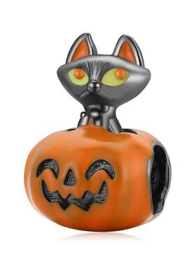 925 Sterling Silver Halloween Cartoon Pumpkin ghost Cute Cat