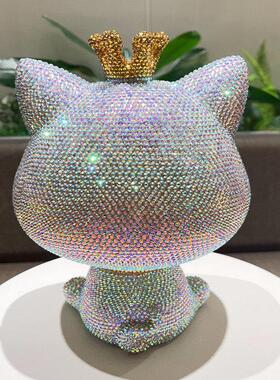 招财猫钥匙收纳贴钻大脸猫摆件进门玄关入户鞋柜客厅家居装饰品