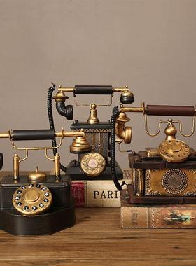 复古铁电艺电话机摆件仿古做旧老式手摇样话机板房窗装7122L橱饰