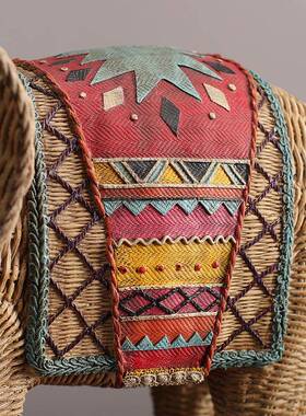 编织纹手绘大象摆件客厅电视柜酒柜玄关摆饰树脂工艺品摆件创意