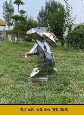 户外公园不锈钢镜面兔子卡通动物摆件大型景观玻璃钢雕塑商场美陈