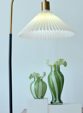 手工制作琉璃花瓶中古风苔绿奶油白六条纹芬顿美人瓶插花玻璃花器
