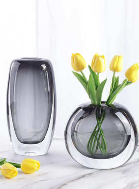 轻玻璃彩色花瓶家居厚极水晶摆件现代用品简奢超水滴装饰品软北欧