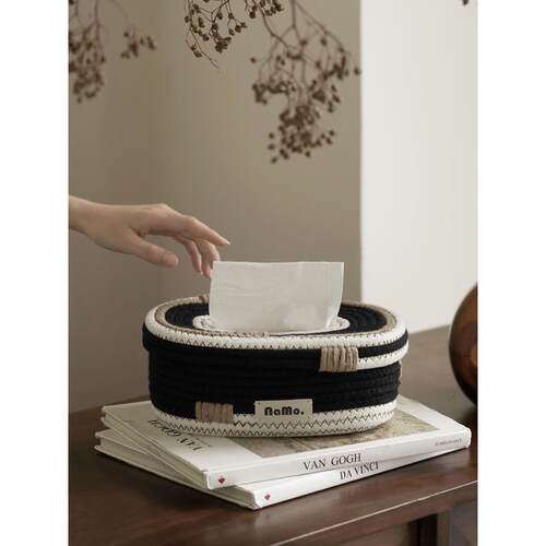 Namo[糖果屋]棉绳手工编织纸巾盒家庭卧室起居室纸巾盒餐巾盒 - 图3