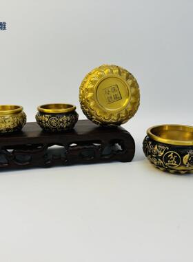 聚宝盆招财盆摆件招财盆金属工艺品沙金小元宝实心黄铜五福聚宝盆