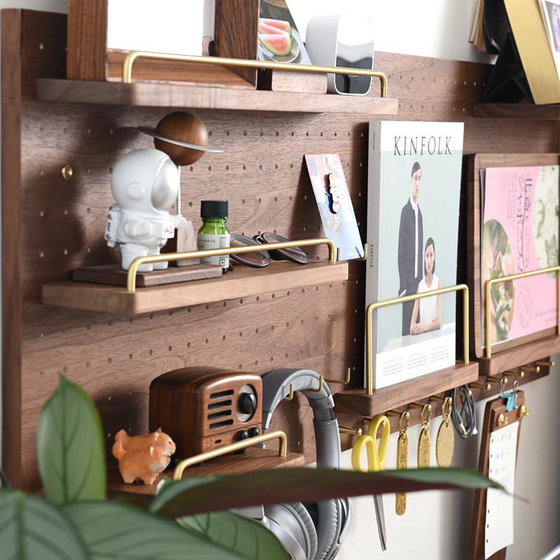 Chong black walnut hole board storage rack display hanging board hook accessories wooden solid wood wall storage customization