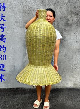 创意头层竹皮手工艺烟熏竹编黄鳝笼泥鳅笼灯罩形装饰带盖捕虾笼