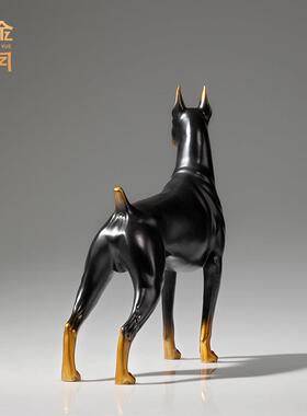 铜金岁月站立杜宾犬黄铜狗摆件客厅玄关看家护院黄铜狗装饰工艺品