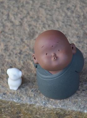 正品创弥意禅意紫砂陶家居饰品可瓷爱小和尚沙办公桌飘窗书架装摆