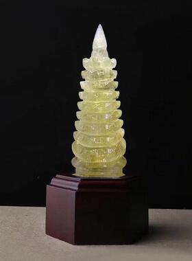 天然黄白粉紫水晶文昌塔摆件九层塔学生书房办公室家居装饰工艺礼
