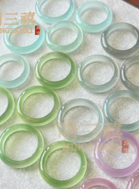 天然玛高马料白玉髓BP01028玉戒圈香槟金瑙戒指冰透粉石指环天空