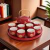 Wedding celebration tea cup Chinese style engagement supplies red bride dowry tray teapot tea set