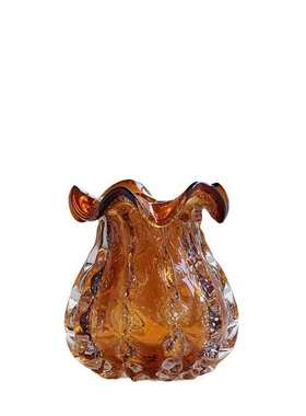 现代重工琥珀色气泡琉璃钱袋子花瓶摆件家居客厅水培样板间软装瓶