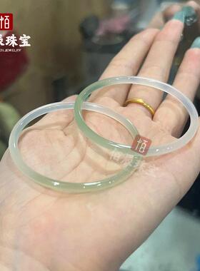 2026冰种油青玉髓手镯叮当镯荔枝冻灰色半油青极细镯玛瑙少女粉线