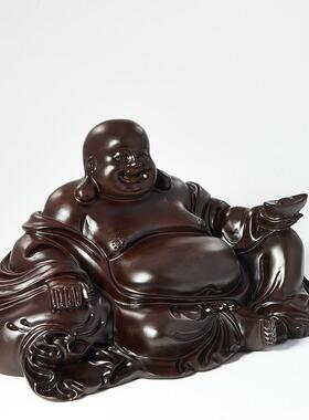 黑檀木雕弥勒佛像摆件大号布袋坐笑佛红木工艺品实木供奉家用礼品