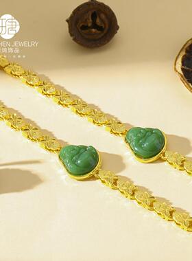 深绿佛公手链男女同款轻奢百搭幸运草时尚高级感通勤手饰