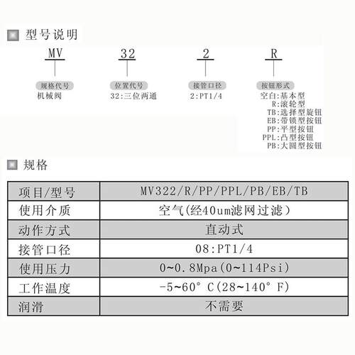 MV522TB二位五通08机械阀322EB/R/PB气动MSV86522LB开关98322PP - 图2