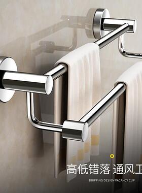 卫生间专用浴巾架 304不锈钢毛巾杆免打孔双杆浴室挂杆浴巾架全置