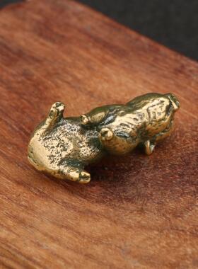 仿古铜做旧聚财小猪黄铜摆件复古十二生肖猪古铜摆设装饰品工艺品