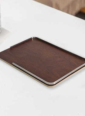 售楼处奢样板间原木色托盘家居客厅装饰轻书房玄关收纳摆件现代