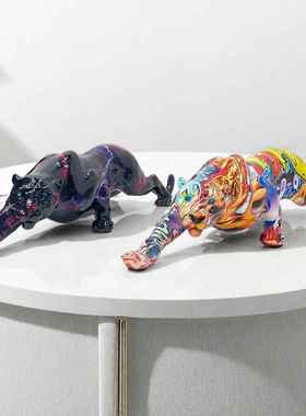 创意树脂工艺品豹子摆件家居办公室酒柜装饰品长颈鹿摆设家居装饰