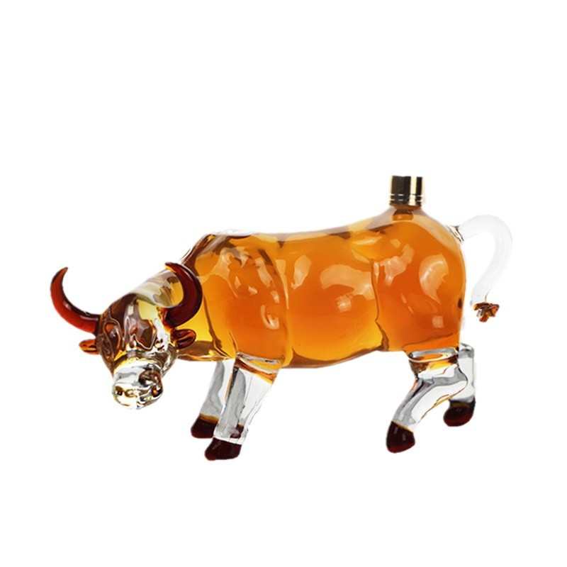 Manufacturer supplies zodiac cow shape animal bubble wine bottle glass crafts cow shape bubble wine white wine bottle