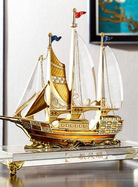 罗比罗丹一帆风顺珐瑯彩 彩船办公室客厅摆件开 业商务礼品