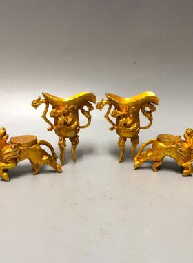 复古锌合金鎏金仿汉代酒杯摆件 金属工艺品 文创市集仿古玩老物件