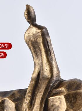 现代北欧抽象雕塑牧马人物摆件新中式售楼处酒店样板房玄关柜装饰