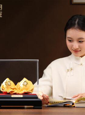 大明铜匠绒沙金寿桃摆件寿星寿礼老人生日祝寿礼品客厅玄关装饰品