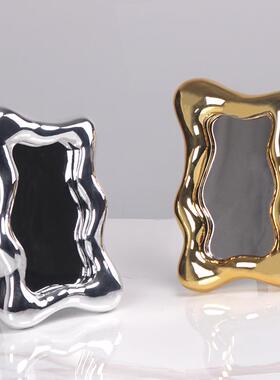 电镀树脂摆件北欧现代简约冰块装饰镜几何桌面抽纸巾盒组合装饰品