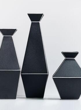 菱形现代花器简约创意家居玄关客厅样板间酒店干花花插花瓶摆件