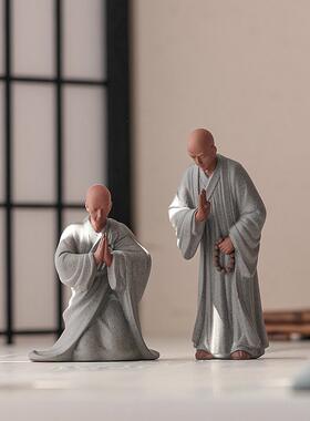 松武创意小和尚摆件禅宗陶瓷人物小沙弥小和尚中国风客厅入口茶几