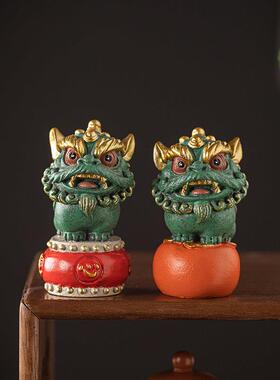 国潮醒狮心想事成招财摆件文创事事如意舞狮小众生日礼物桌面装饰