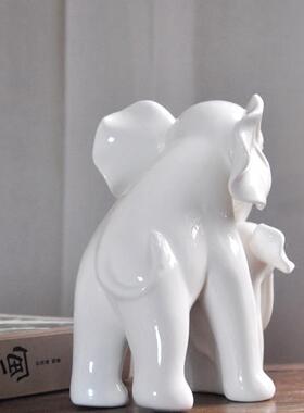 景德镇瓷器家居摆设件白瓷工艺礼品摆饰子母送礼佳品大象像摆件简