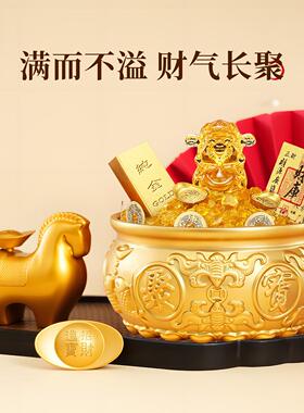 黄铜聚宝盆摆件招财聚财家用存钱罐中式米缸客厅店铺开业八方来财