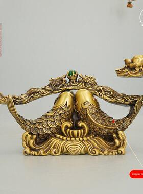 黄铜富贵如意鱼摆件铜如意办公室书房客厅家居铜工艺品鲤鱼跃龙门