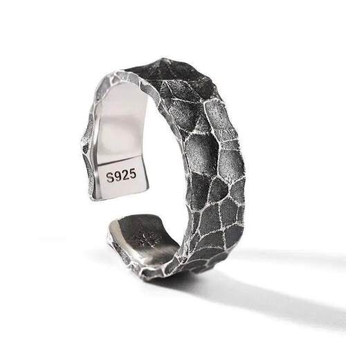 925 Sterling Silver Stone Grain Men Woman Adjustable Rings L - 图0