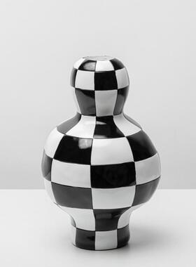 花现代北欧创意黑白格子茶树脂瓶花居器软装LSZ0668客厅几软装家