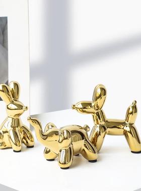 客厅电视柜摆件轻奢高档2025新款北欧轻奢电镀金陶瓷汽球狗猴子兔