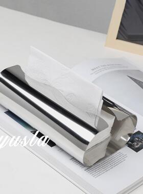 简约现代不锈钢纸巾盒摆件厅餐茶厅吧客几抽纸台盒纸巾架软JSU装