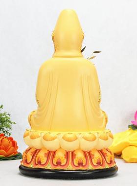 正品12//1619寸中式雍萨容黄坐莲花观世音菩全莲滴水宝瓶观音像佛